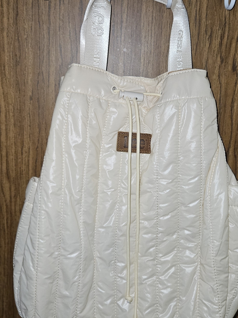 Lee Cream Quilted Puffer Tote with Leather Logo Patch